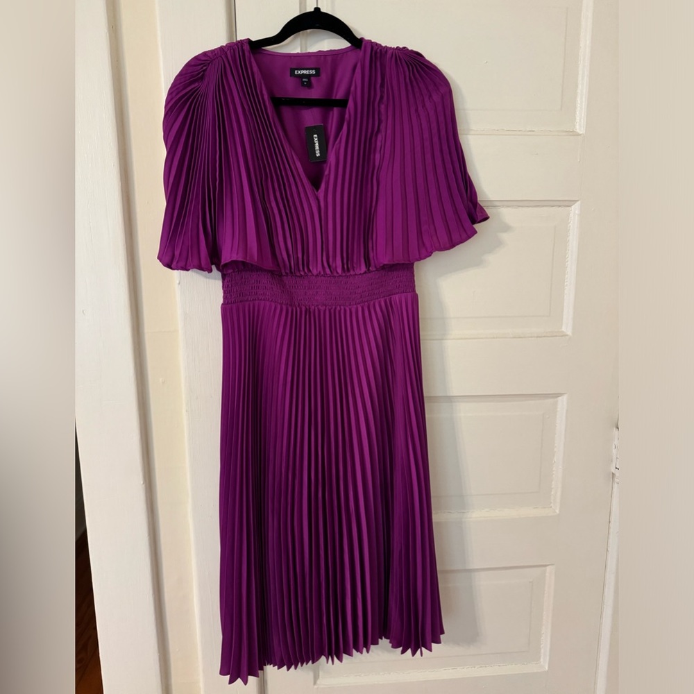 Purple pleated midi dress